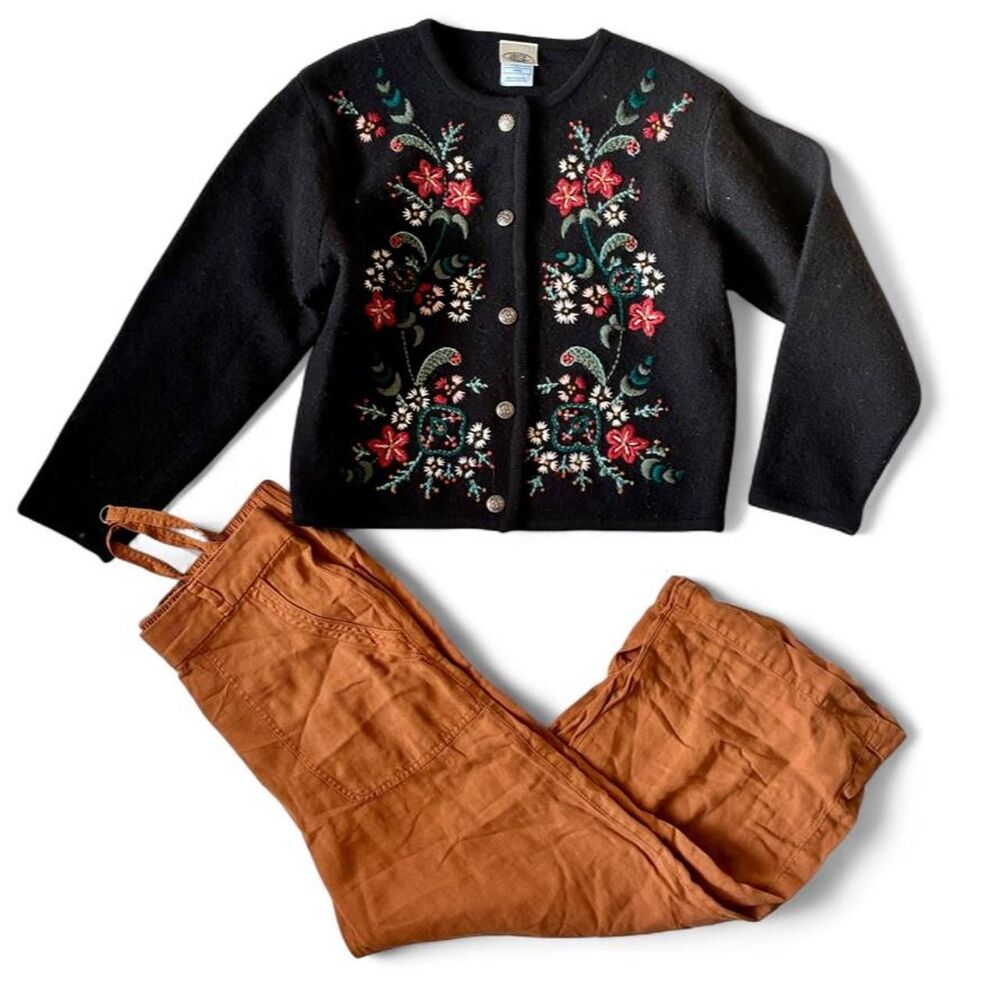 Vintage 90s Laura Ashley Embroidered Wool Blend Cardigan Sweater